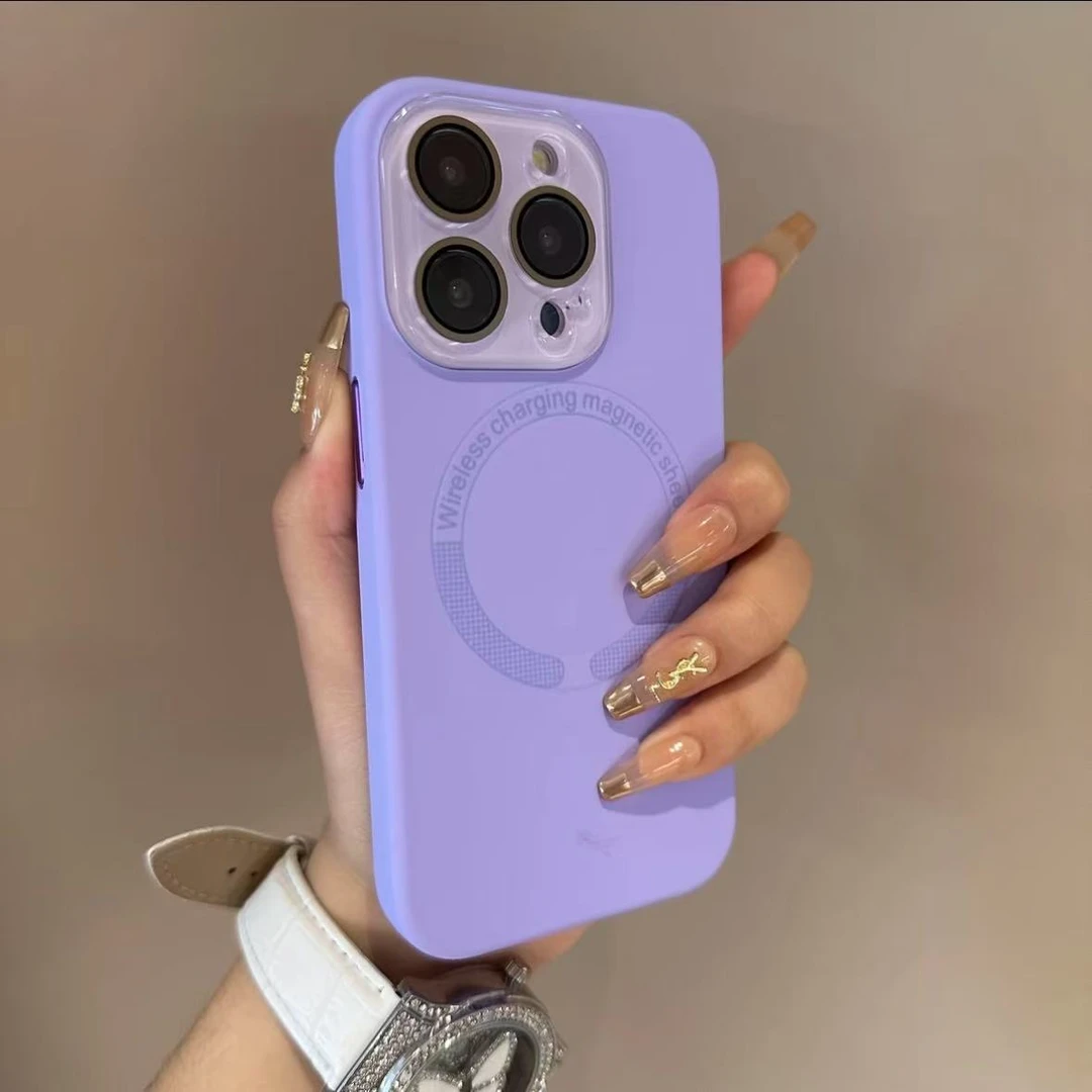 夏天高级感爆款网红爆款高颜值防摔简约全包手机壳ins磁吸紫色