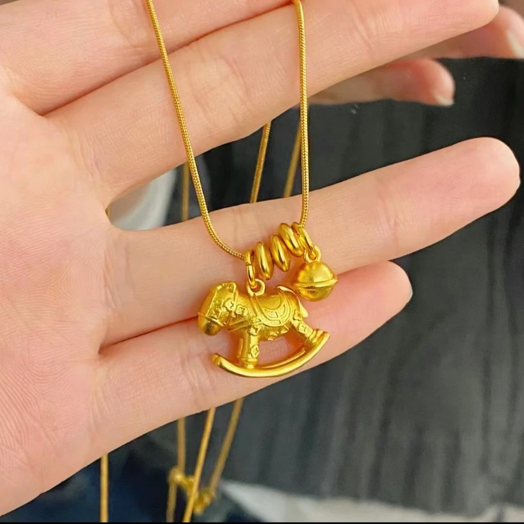 【清货专属链接】XL3536 摇摇小木马实心铃铛项链锁骨链