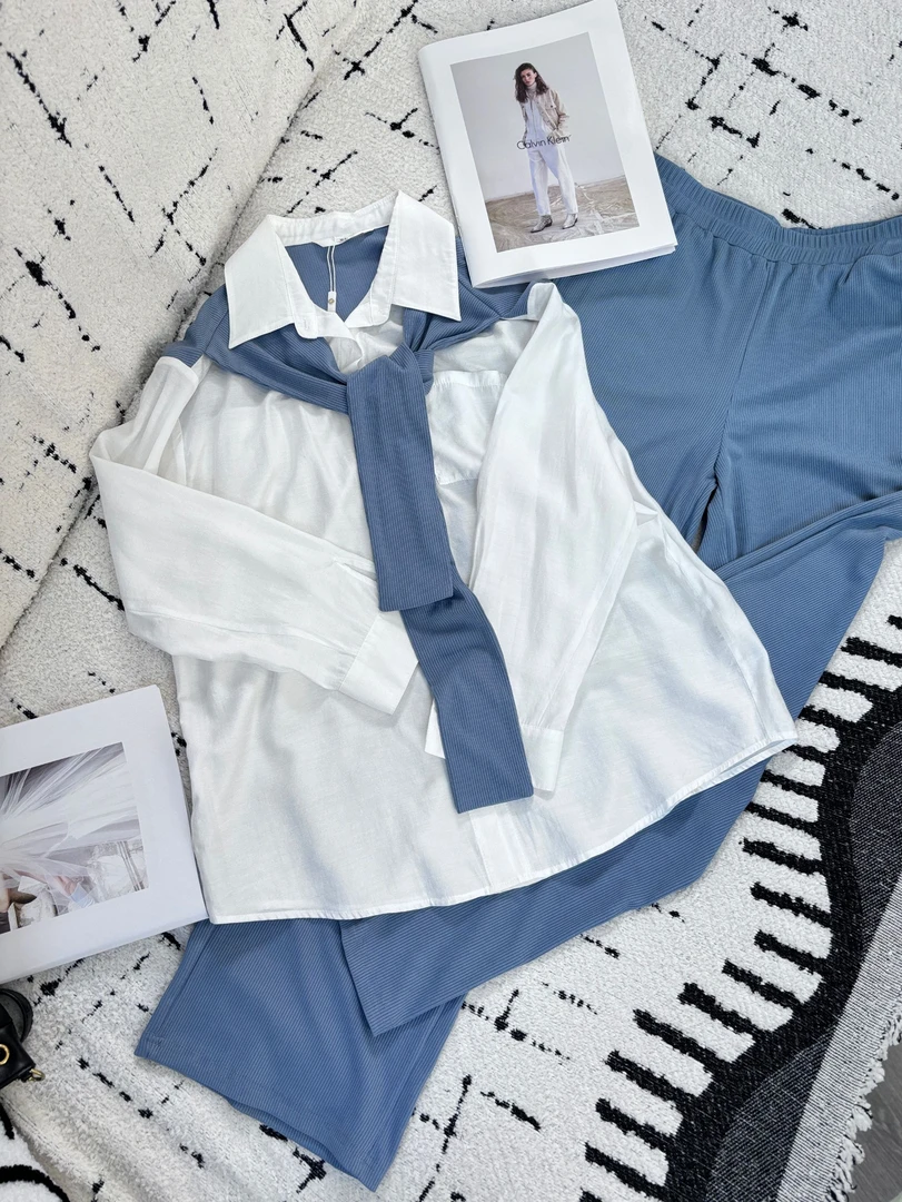 春季披肩长袖衬衫+阔腿休闲裤TZ819