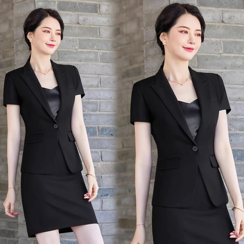 西装套装女短袖大码胖mm200斤气质显瘦小个子职业装上班工作服夏
