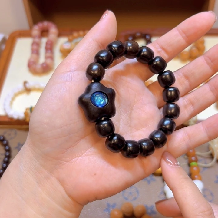 星月菩提手串黑檀桶珠星星