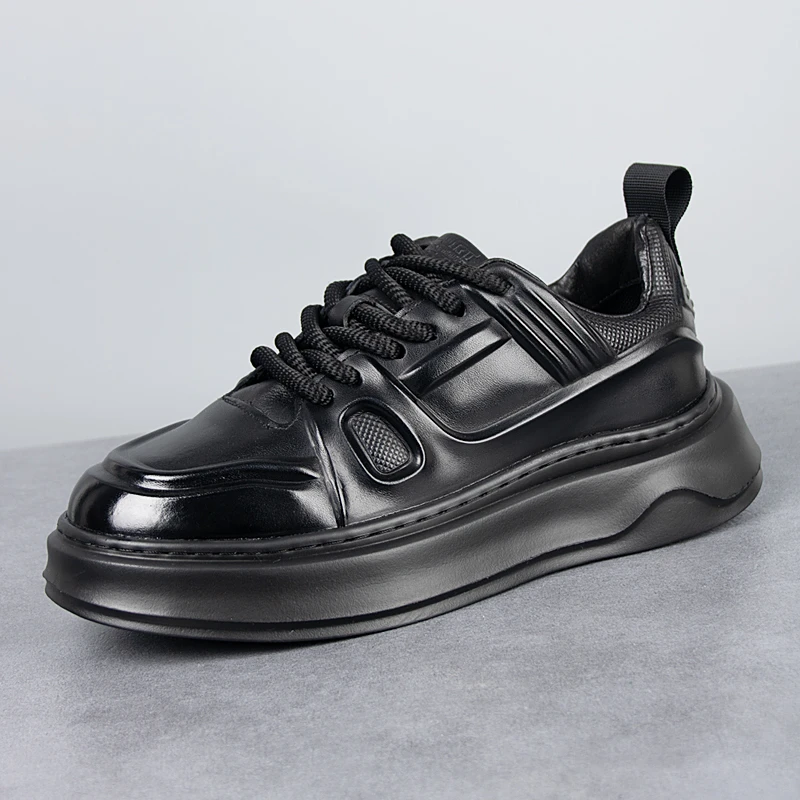 欧洲站厚底男鞋秋季新款百搭真皮休闲板鞋男士头层牛皮皮鞋潮鞋字