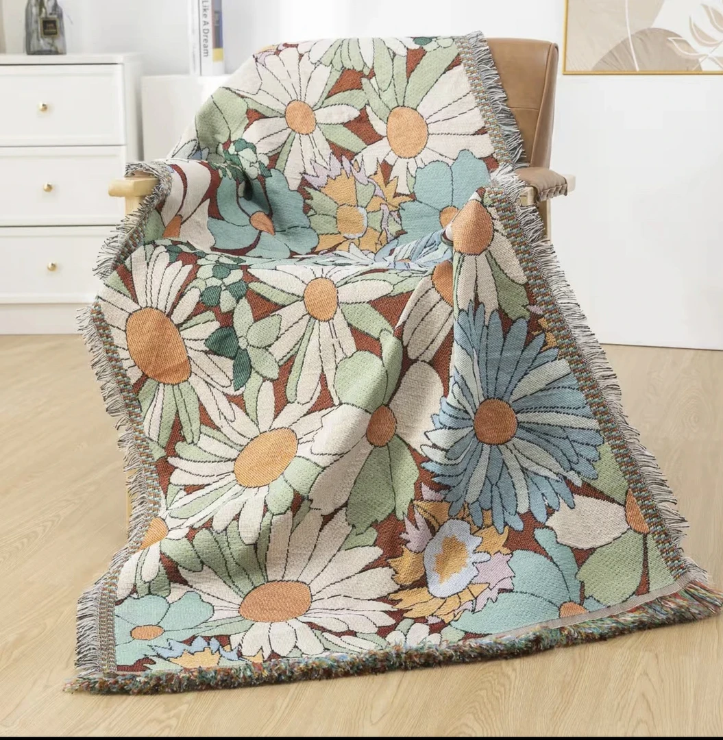 【微瑕】国色天香-彩色纱布四季流苏沙发巾90*90cm两条装