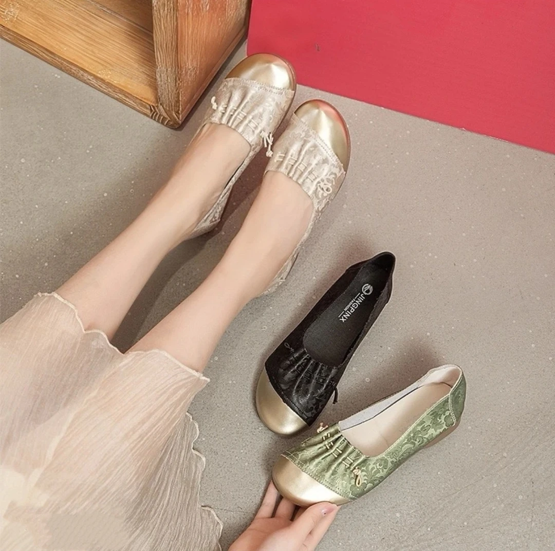 正品民族风软皮软底大码平底2025单鞋春夏时尚百搭舒适防滑女鞋