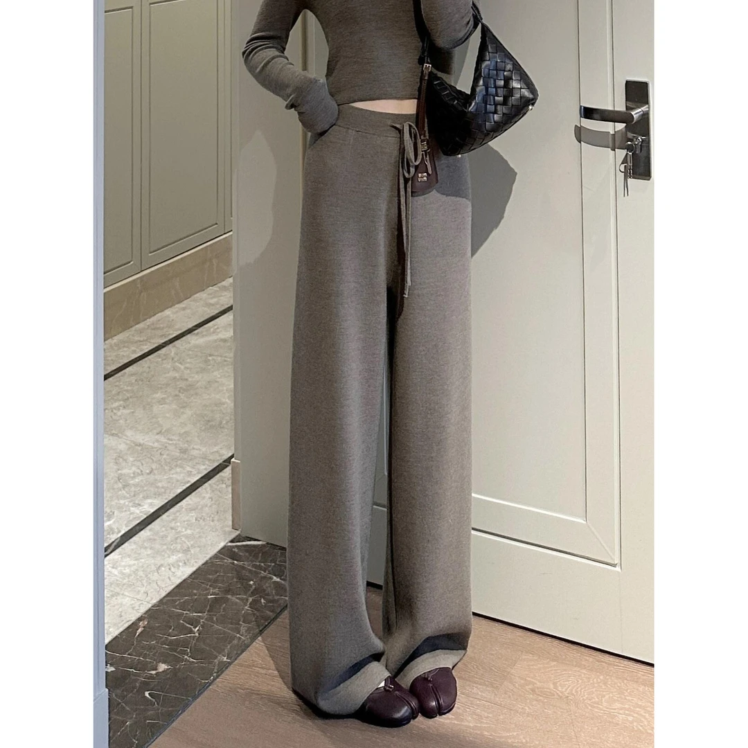 巨炸裂！质感绝绝子！针织阔腿裤女秋季软糯高级感气质百搭休闲裤子