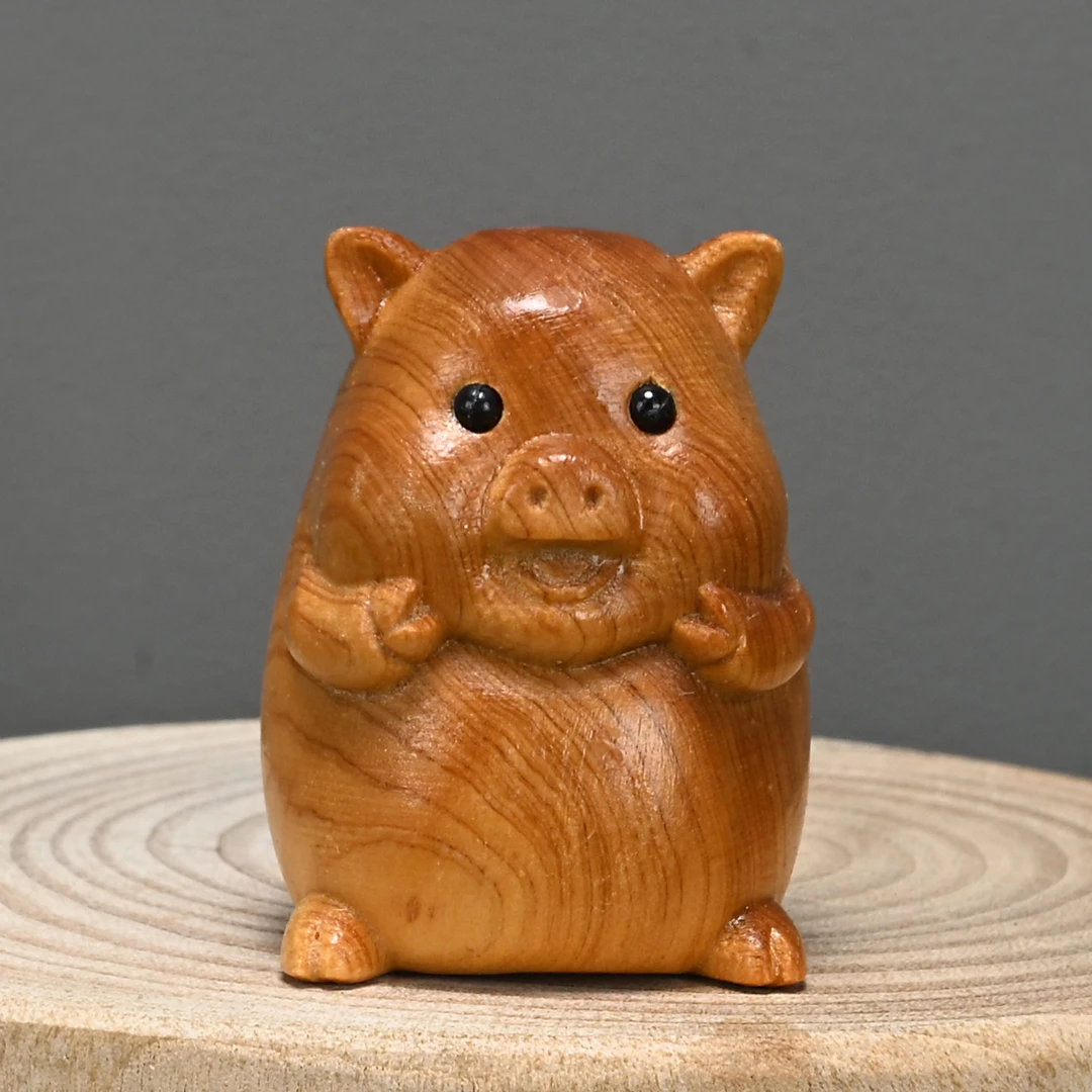 崖柏木生肖猪高4.5cm手把件可爱猪随身把玩动物小摆件文玩把玩件