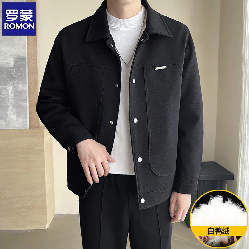 Romon/罗蒙冬季轻奢男士羽绒服2025新款潮牌翻领百搭羽绒夹克外套