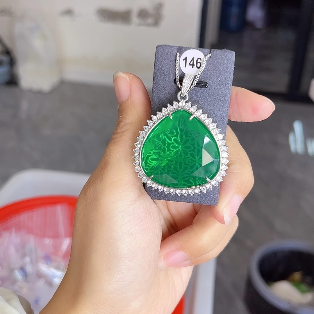 颈饰银S925镶嵌祖母绿叠加2单160价格