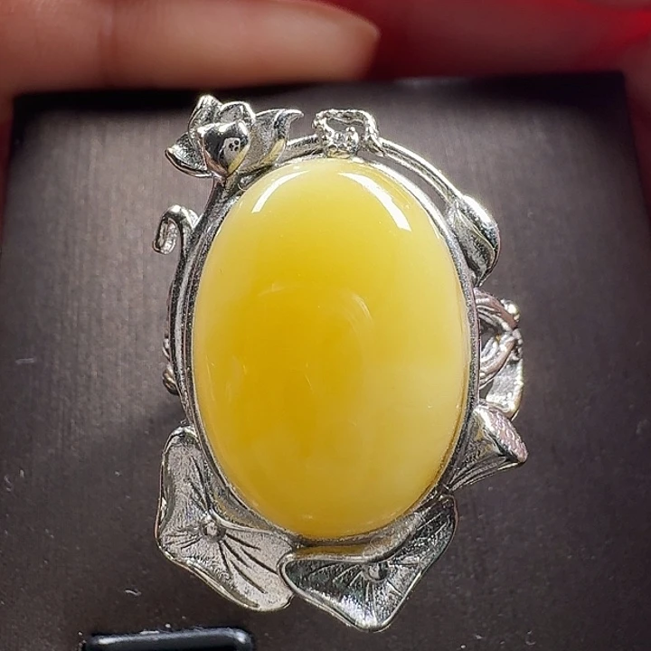 蜜蜡银S925镶嵌戒指戒指