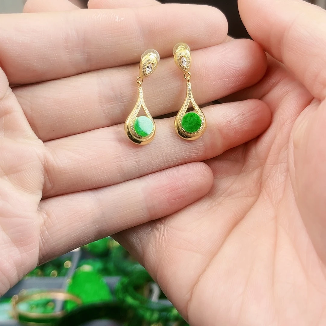 翡翠耳饰银S925镶嵌耳饰