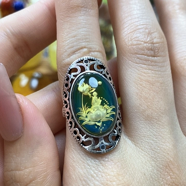 琥珀戒指银S925镶嵌戒指