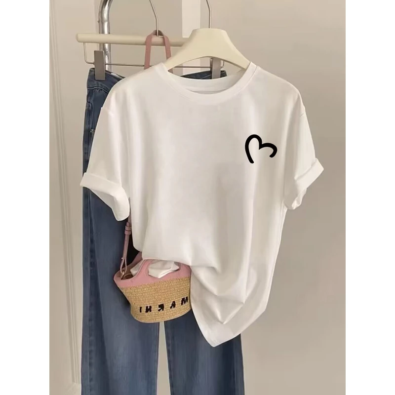 纯棉正肩夏季2025年春秋内搭短袖t恤女大码宽松白色短款百搭上衣
