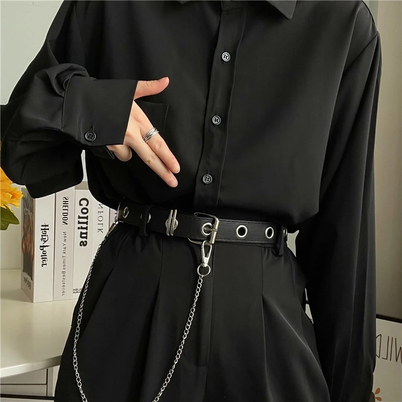 2025爆款皮带男女同款百搭全孔免打孔牛仔裤链条腰带潮朋克风裤带