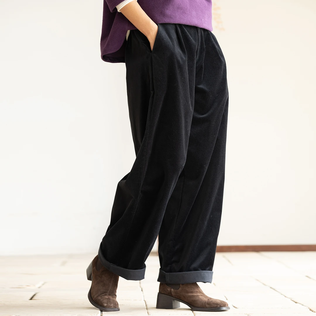 牧衣游原创秋冬32支棉绒裤子新款保暖宽松显瘦百搭休闲裤冬日里