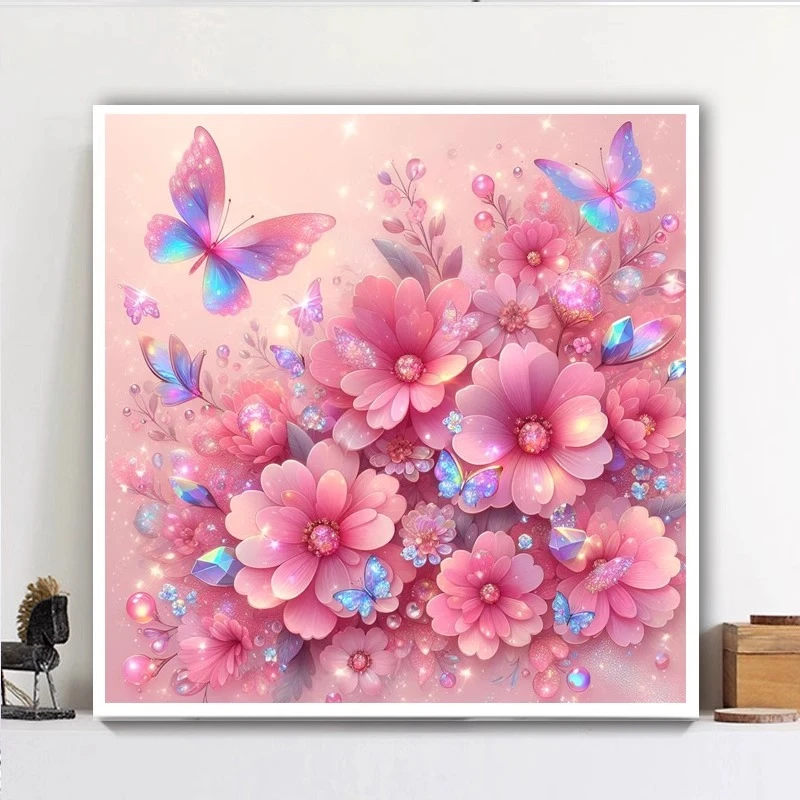 高颜值ins蝴蝶花卉diy钻石画2025新款手工5d点贴钻十字绣客厅满钻