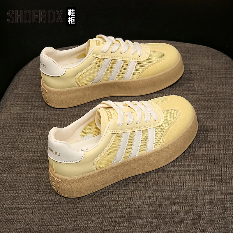 SHOEBOX鞋柜阿甘德训鞋女2025夏季爆款黄色百搭厚底休闲板鞋女