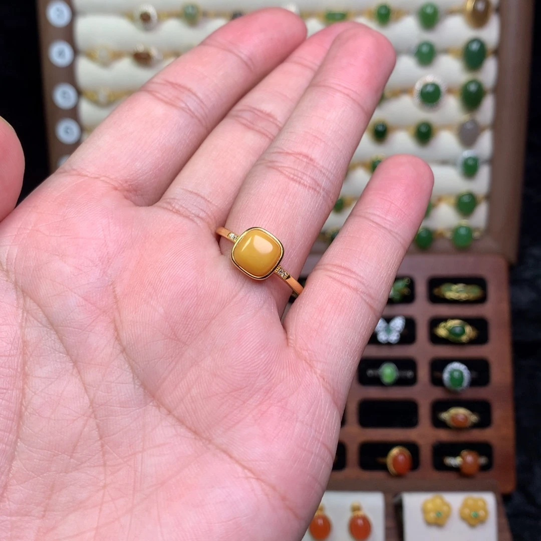 蜜蜡银S925镶嵌戒指