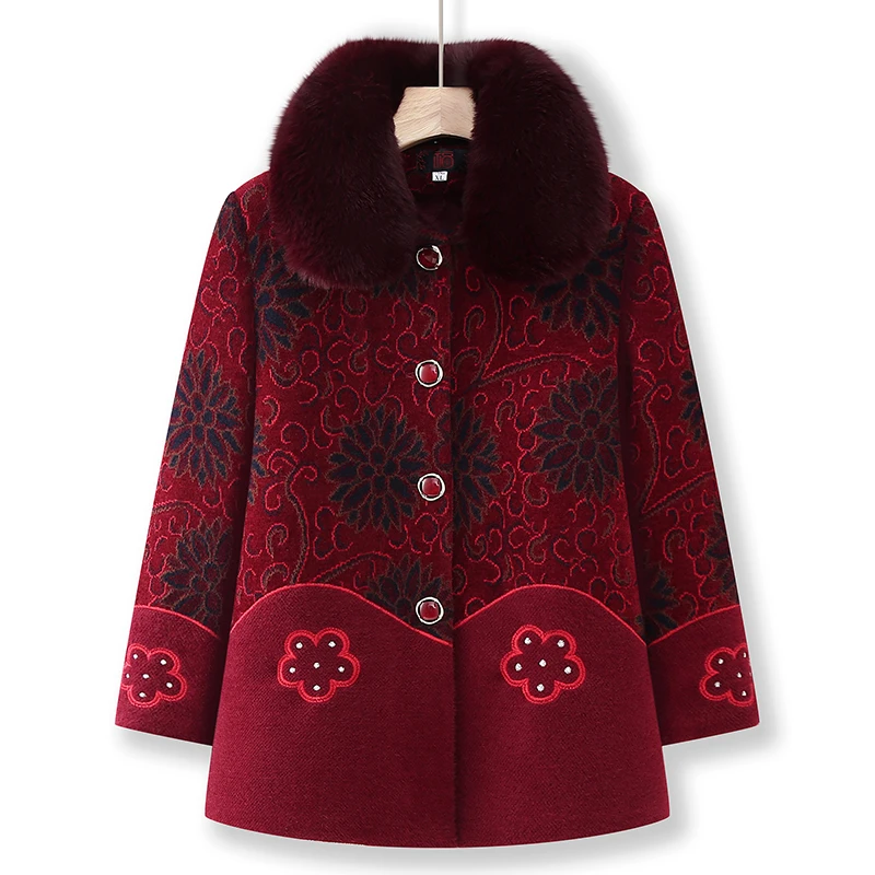 中老年妈妈加绒外套奶奶秋冬装加厚保暖老人春装上衣老太太衣服