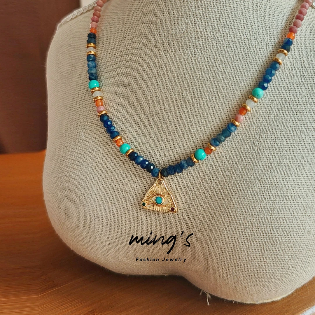 钛钢项链 【青棠】手工轻奢时尚小众彩色ins手作坠链女百搭复古编织