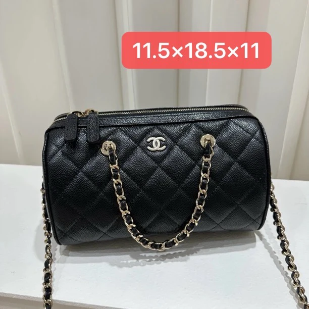 未使用 Chanel/香奈儿 25p荔枝牛皮圆筒波士顿保龄球