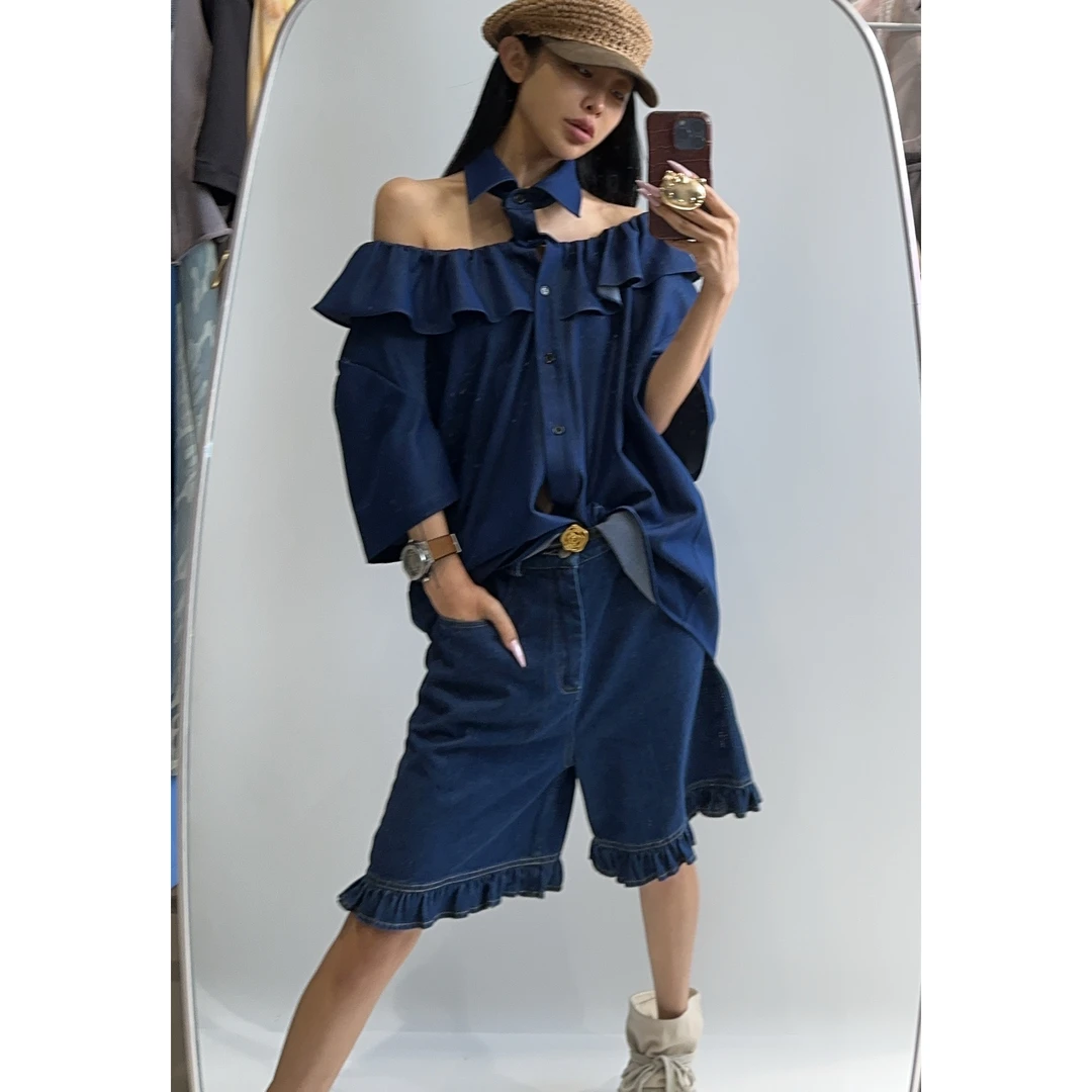 20676（定制款NO退NO换）可露肩可一字肩荷叶衬衫