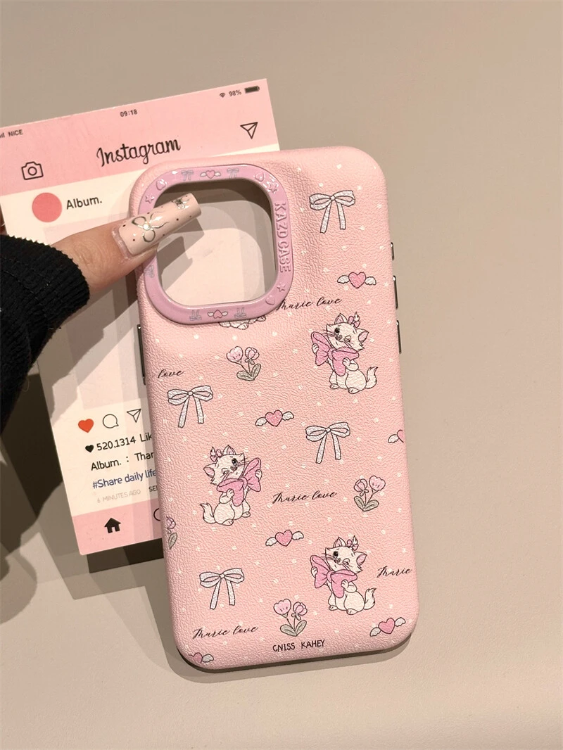 皮纹卡通可爱玛丽猫适用iphone16promax手机壳苹果15少女14新款13