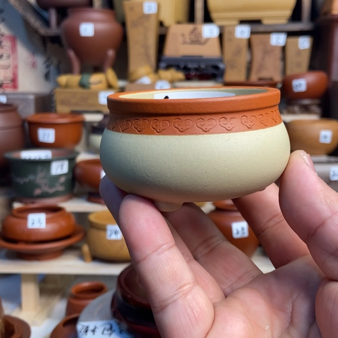 紫砂花盆孙伟手工制作，内口经尺寸6×3.5
