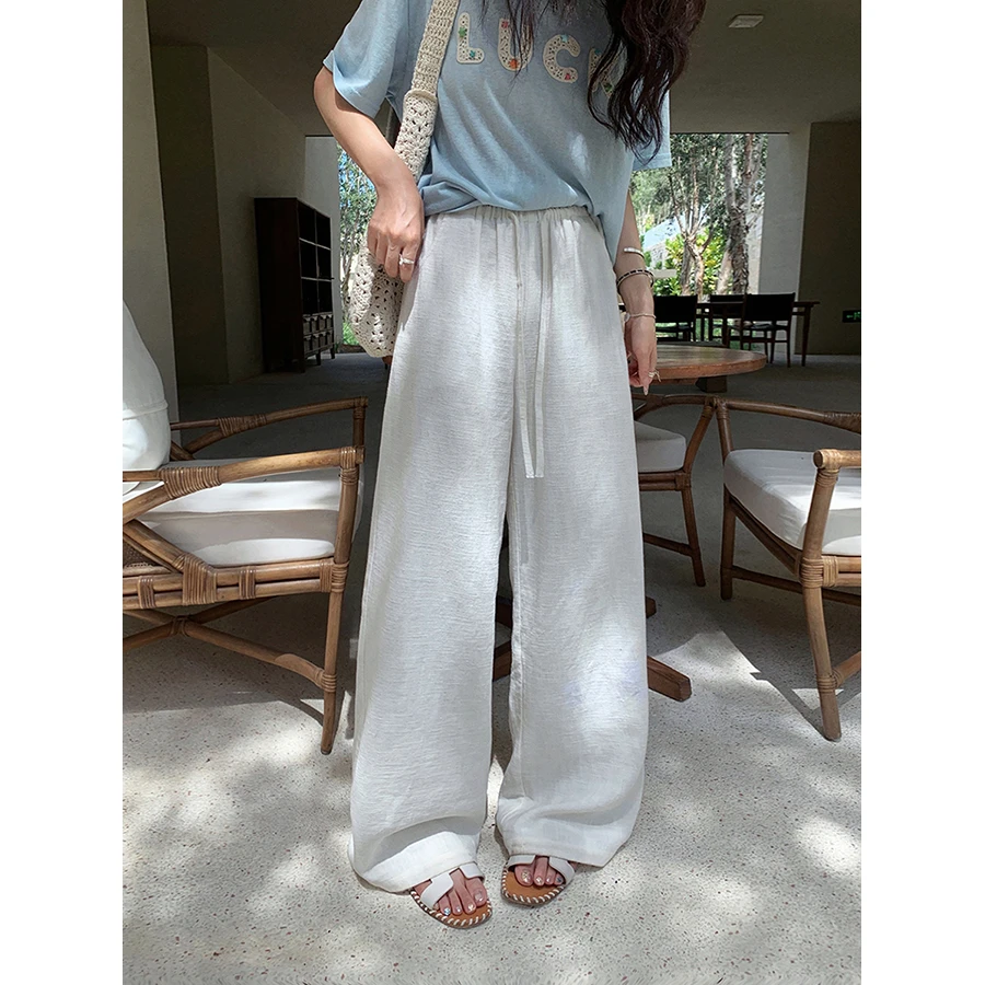 张贝贝 布尔顿休闲日 竹节亚麻 淡人感老钱抽绳裤