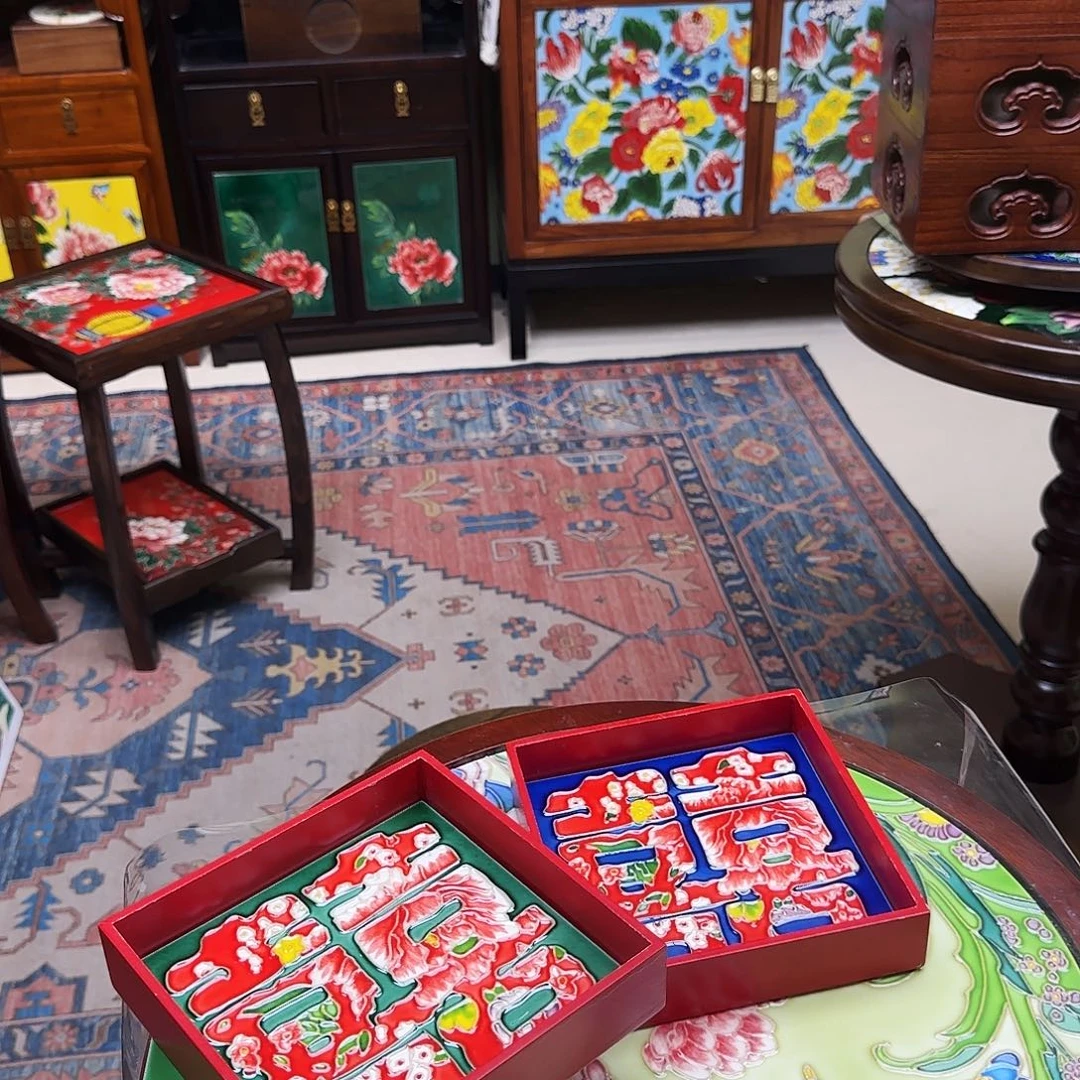 豆***5红喜绿喜双茶盘好看