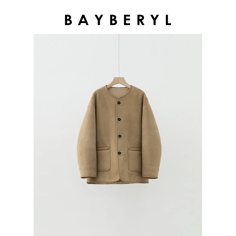 BAYBERYL老贝苏打*两面穿圆领单排扣一体保暖皮衣PY4L1424-12/15