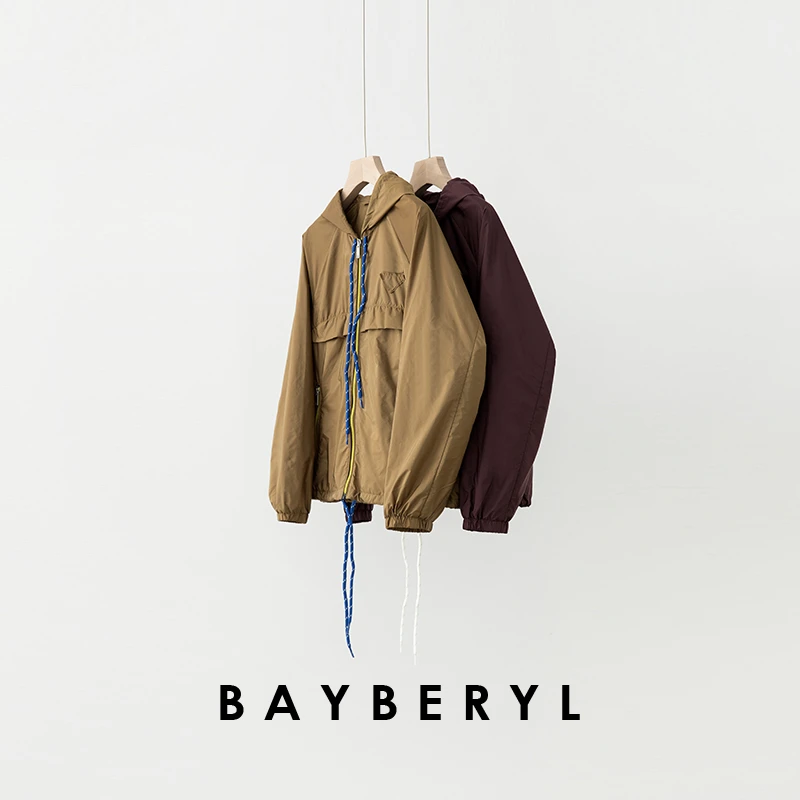 BAYBERYL老贝拉达撞色抽绳尼龙连帽时尚秋轻薄外套9MF5H2231-8/23
