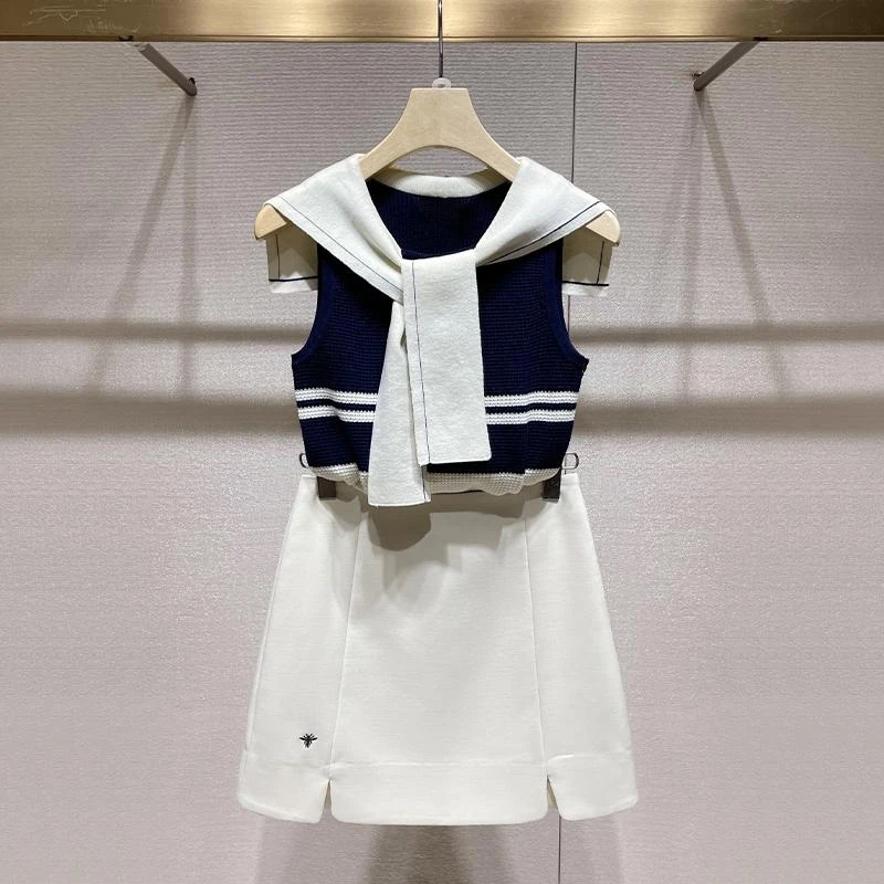 小众艺术生穿搭套装2025春夏新款海军领披肩针织衫半裙显瘦两件套