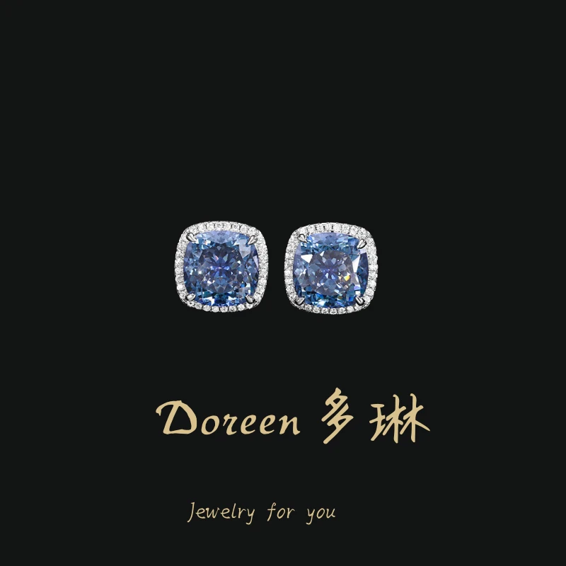 铜合金耳饰 冰魄蓝冰花切方糖耳钉NC750