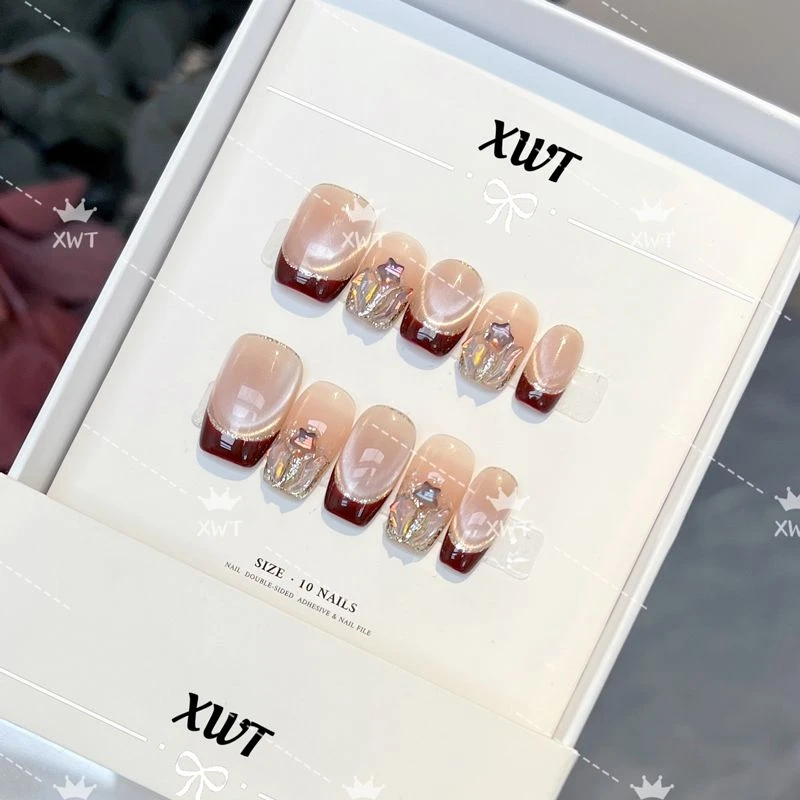 半糖红茶 秋冬法式美拉德彩钻穿戴甲成品穿戴美甲成品假指甲贴片