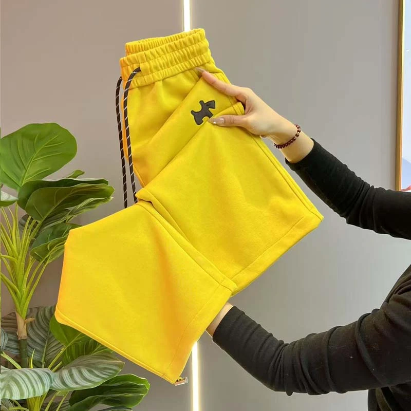 高端欧货2025夏季薄款松紧腰抽绳束脚运动卫裤直筒阔腿长裤女