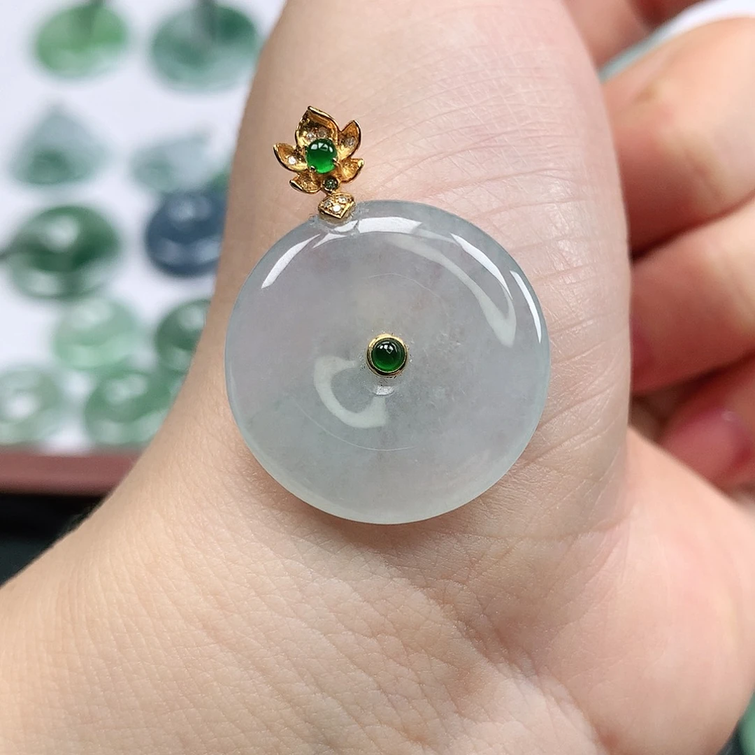 翡翠颈饰18K金镶嵌平安