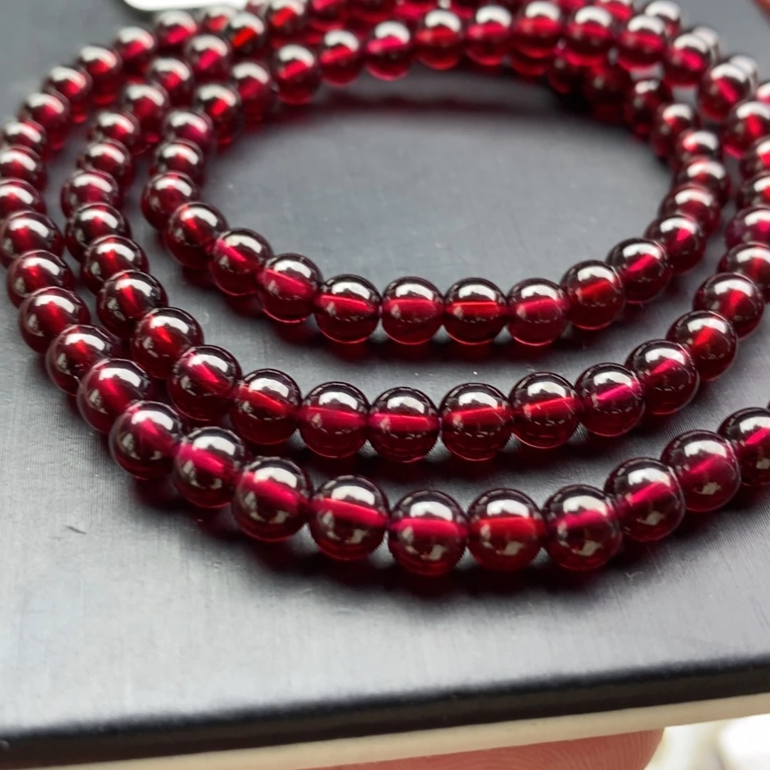 手链未镶嵌石榴石5.3mm精品老矿酒红色