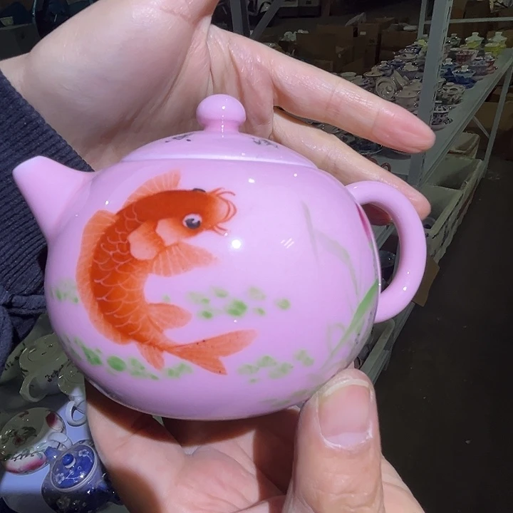 瓷片景德镇陶瓷红嘻嘻鱼壶