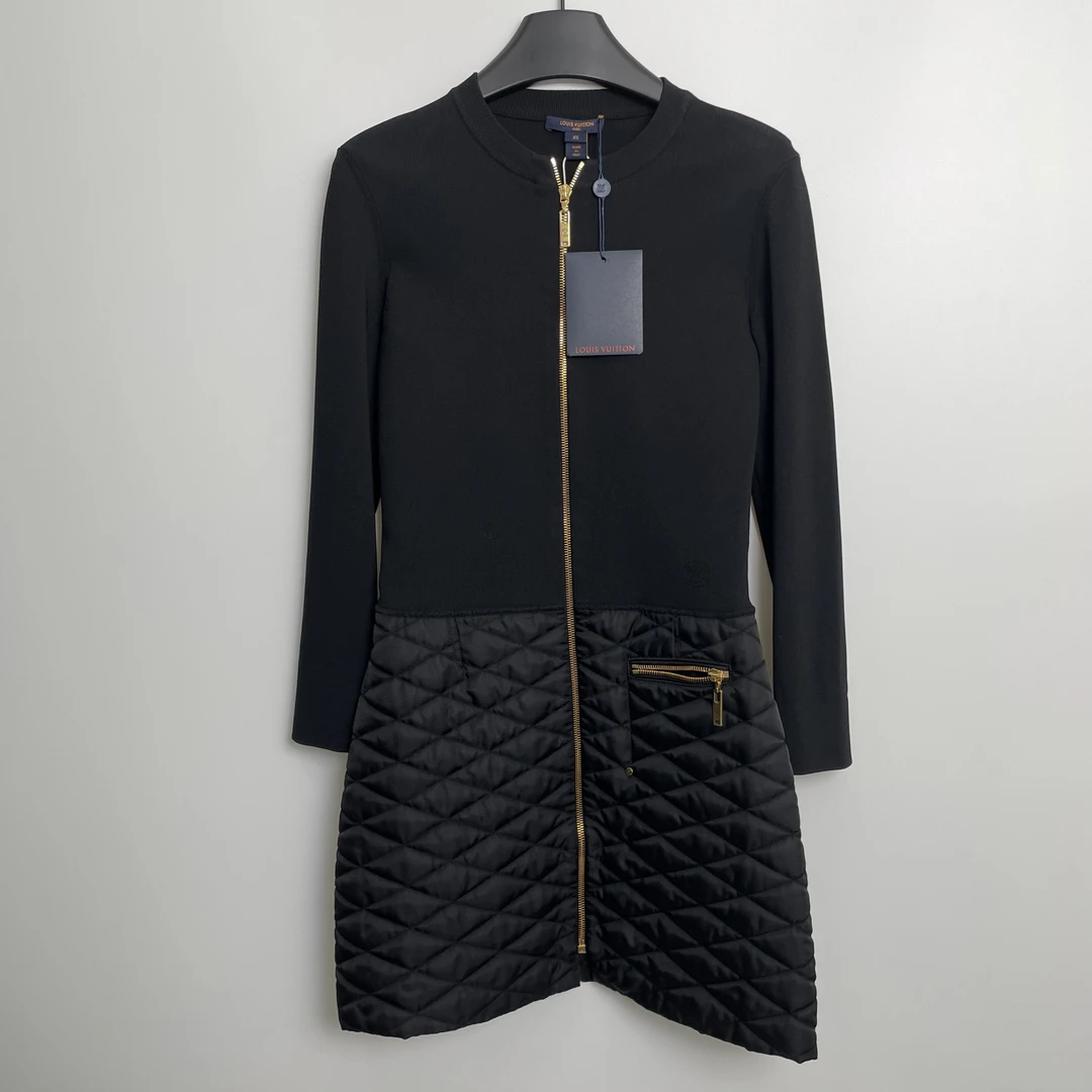 未使用 LouisVuitton/路易威登 A100755/黑色拼接长袖连衣裙/XS码