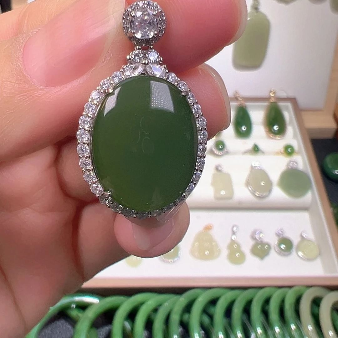 和田玉（碧玉）银S925镶嵌颈饰