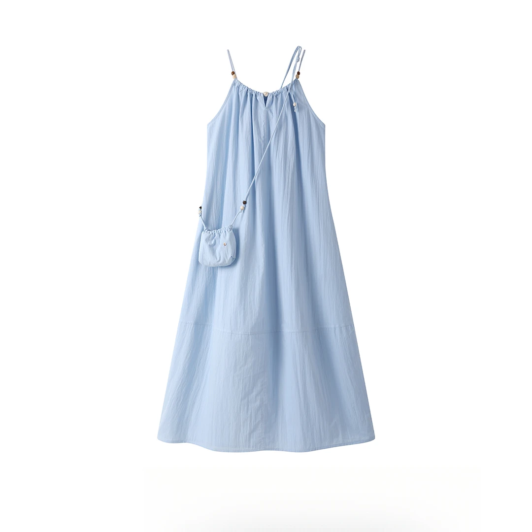 UQS夏季纯色连衣裙2025新款夏季海边度假连衣裙宽松显瘦A字裙