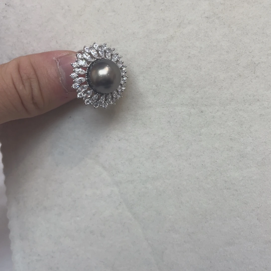 戒指海水珍珠银S925镶嵌