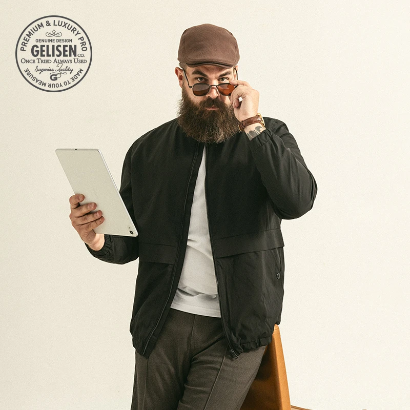 格里森GELISEN大码男装立领防风商务简约插袋设计休闲男夹克外套