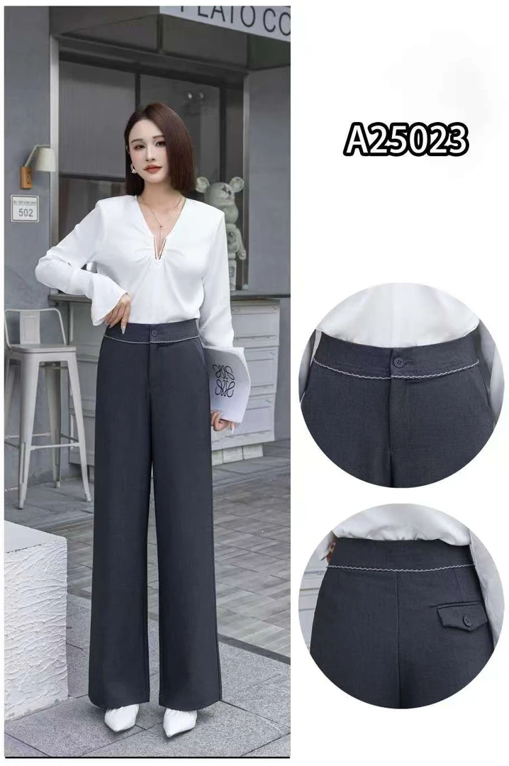 2025秋季新款高腰口袋拼接阔腿西装裤正装裤轻职风A25023