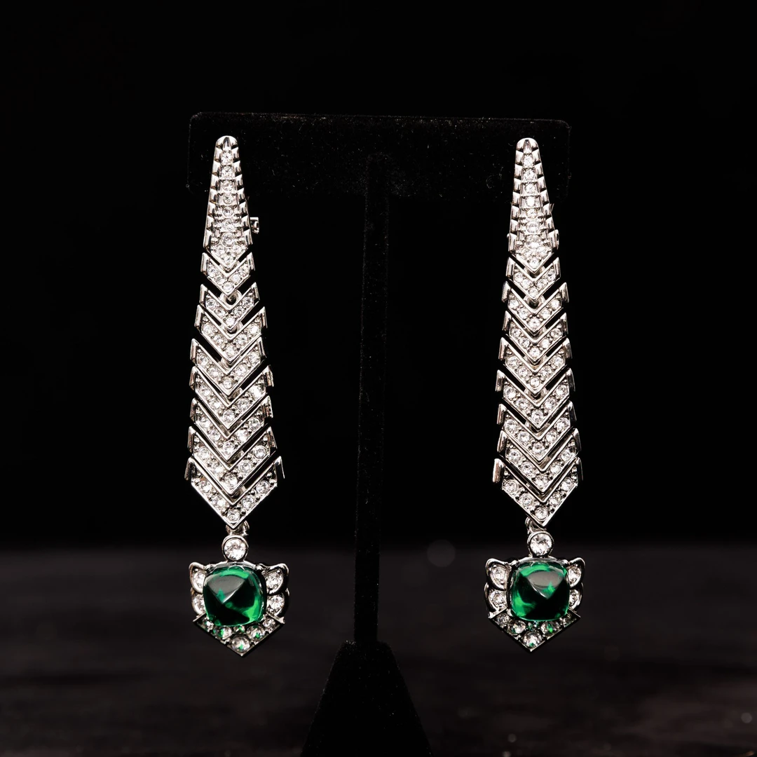 铜合金合成锆石耳饰 复古重工长吊坠锆石耳饰 es0189