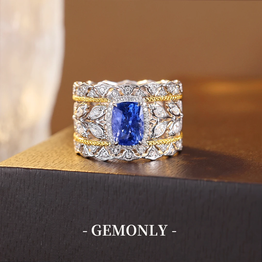 GEMONLY｜18K金天然蓝宝石戒指2.28ct老烧