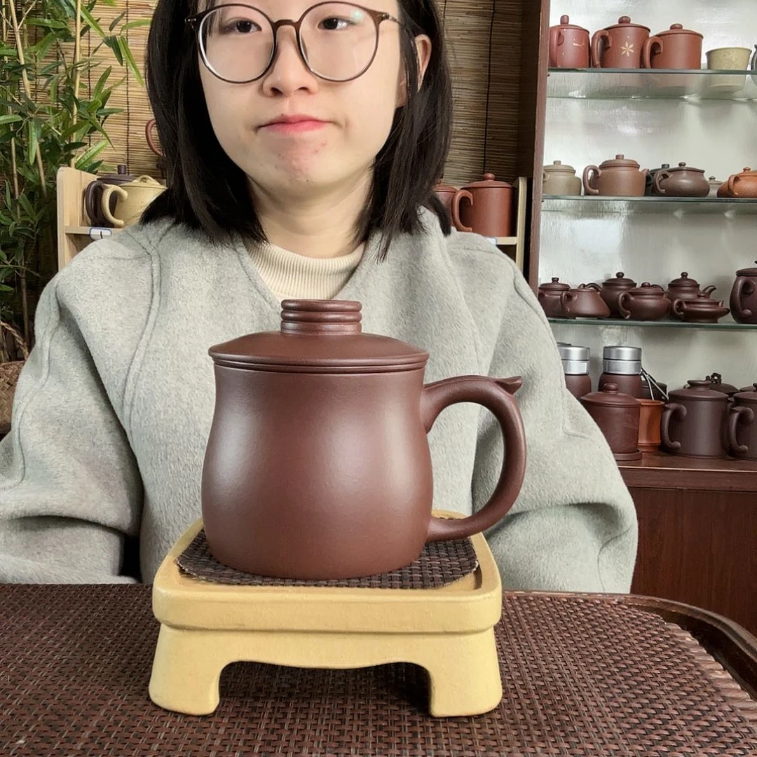 紫砂茶杯中槽清欢喜三件套没礼盒380CC左右