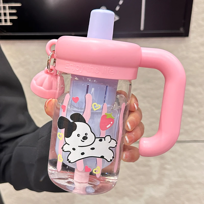 水杯玻璃杯女生大容量办公室茶水分离泡茶杯带手柄可爱夏天吸管杯
