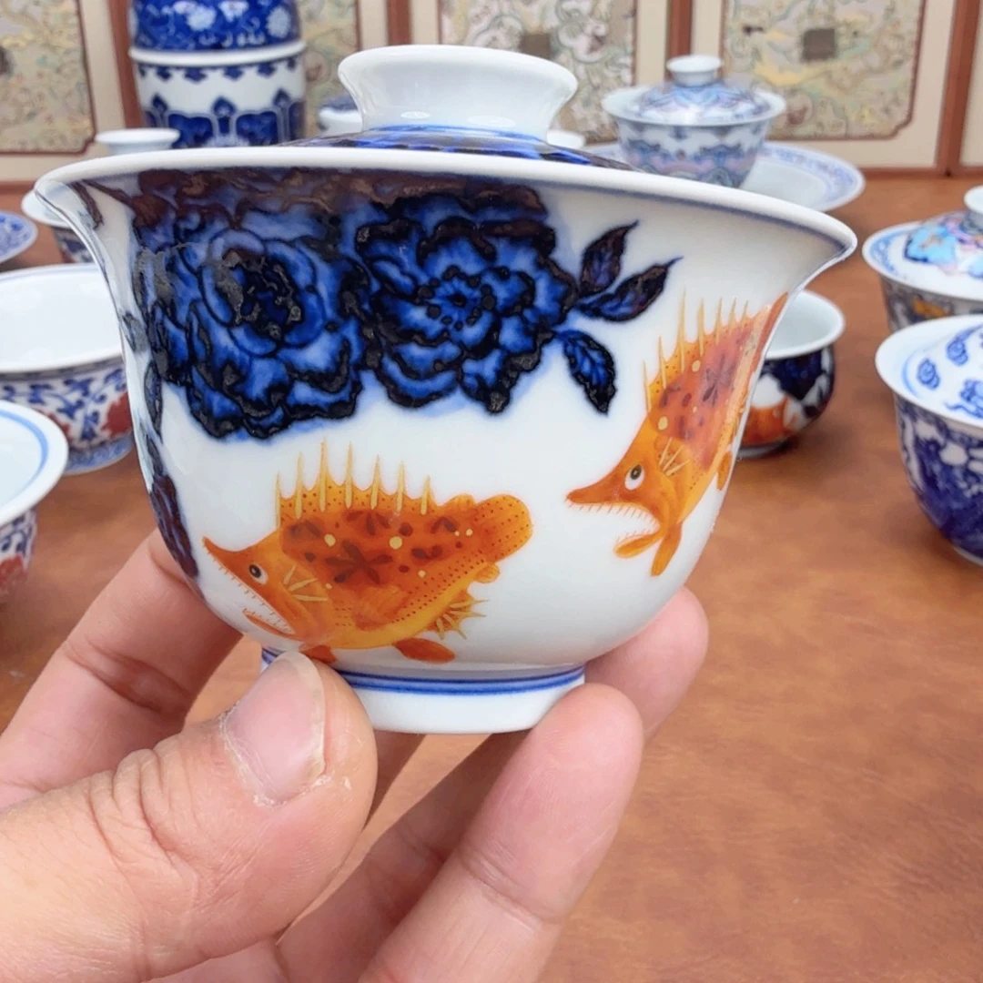 摆件陶青花瓷器盖碗