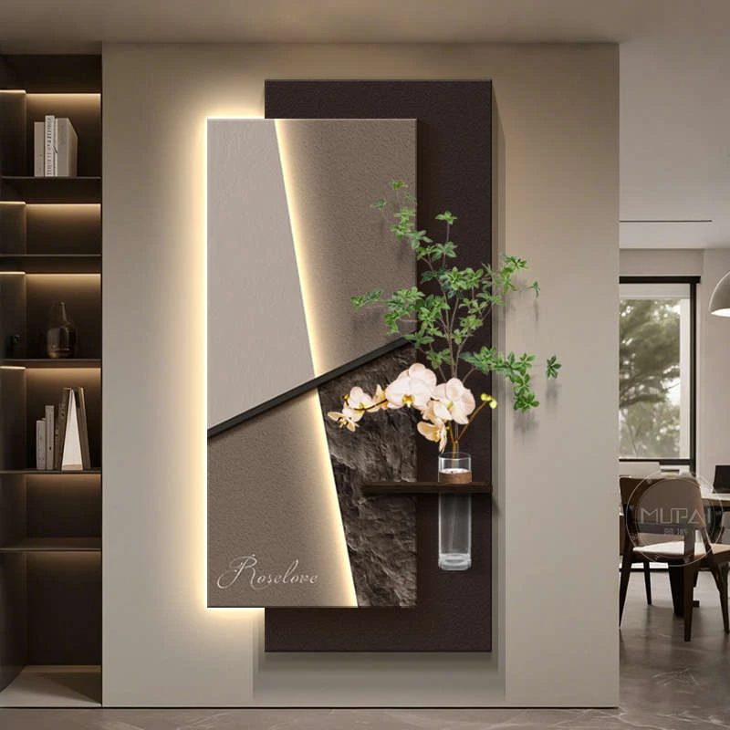 意式极简玄关装饰画入户正对门壁画灯水培绿植客厅走廊挂画高级感